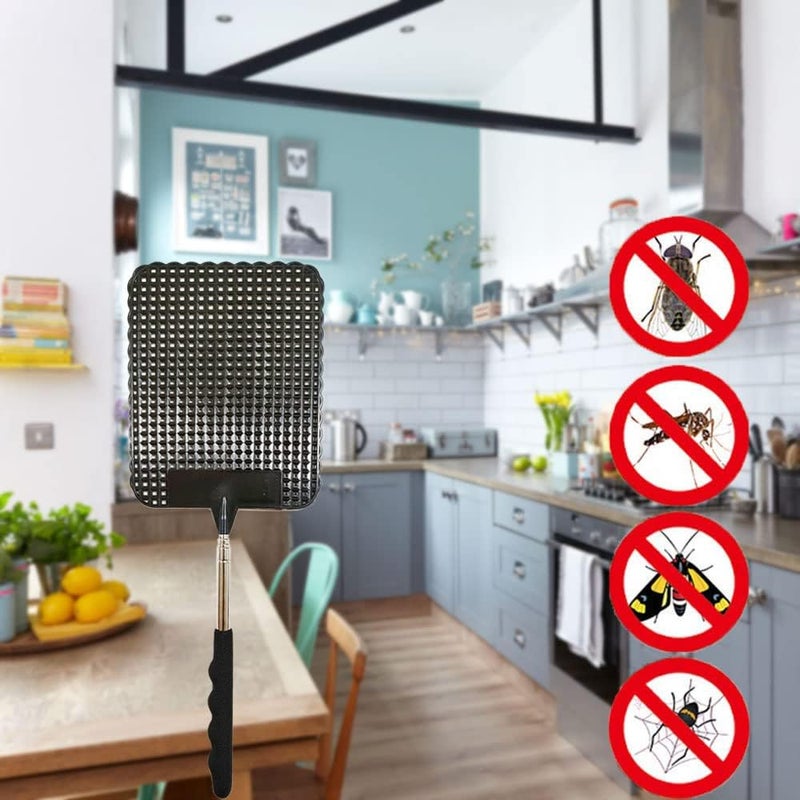 fecobyte 2PCS Telescopic Fly Swatter, Manual Heavy Duty Plastic Flyswatter, Upgraded Sturdy Fly Swatter with Extendable Stainless Steel Pole - Image 5